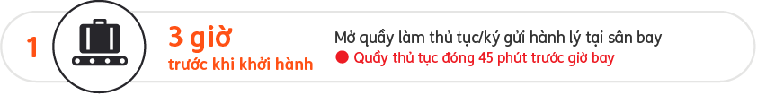 Quầy làm thủ tục chuyến bay và quầy gửi hành lý tại sân bay mở cửa 3 giờ và đóng cửa 45 phút trước khi khởi hành